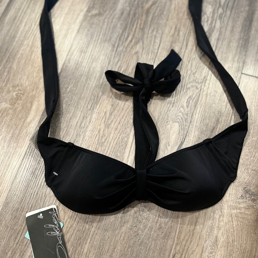NWT Oakley black padded halter bandeau bikini swim top M